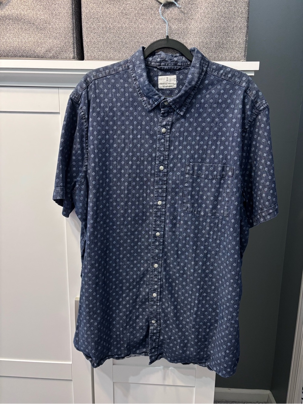 Mutual Weave Mens Denim Short-Sleeve Printed Button-Down Shirt Size 2XLT EUC